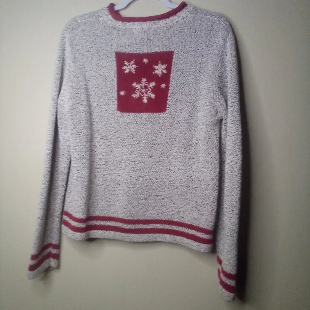 Christopher Banks Sweater S Christmas Holiday Snowman Long Sleeve Hand Embroider